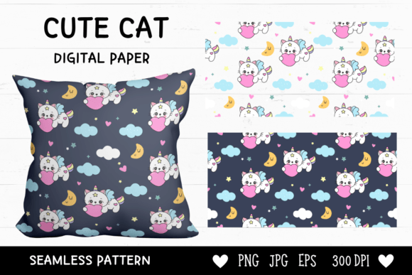 Cat Seamless Pattern Digital Paper Cat