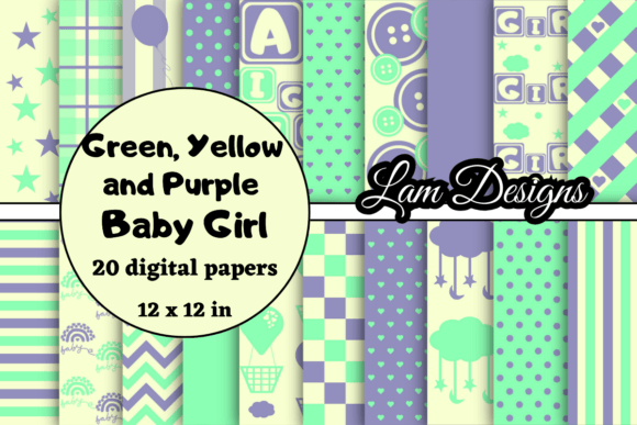 Green, Yellow and Purple Baby Girl Paper for Creative Projects