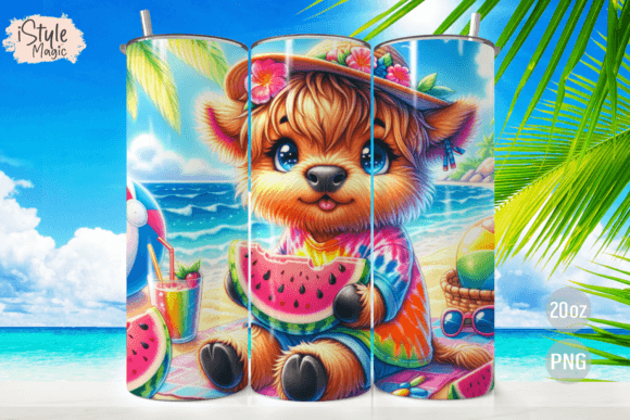 Highland Cow Beach Summer 20oz Tumbler Design