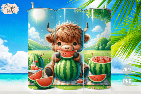 Highland Cow Watermelon 20oz Tumbler PNG – A Fun and Functional Design for Sublimation Projects