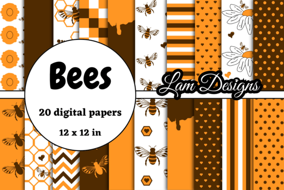 Orange and Brown Bees Digital Papers for Creative Projects