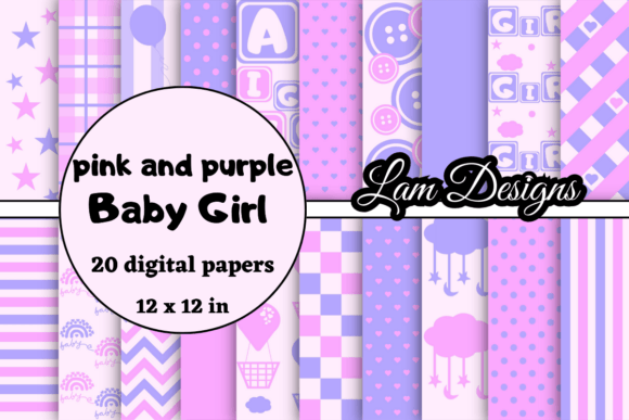 Pink and Purple Baby Girl Digital Papers for Creative Projects