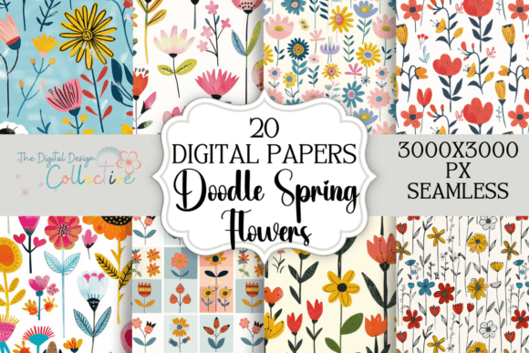 Seamless Doodle Floral Digital Papers: A Creative Must-Have for Designers and Craft Enthusiasts