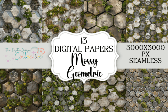 Seamless Mossy Geometric Stones: A Versatile Design Resource for Creative Projects