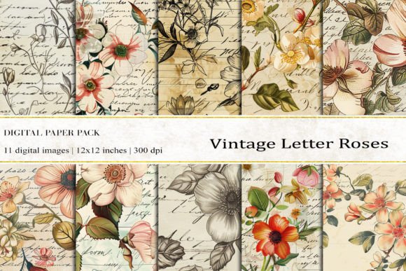 Vintage Letter Roses Digital Papers: Timeless Elegance for Modern Creatives